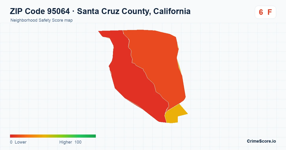 ZIP Code 95064 in Santa Cruz County, California neighborhood Safety Score map