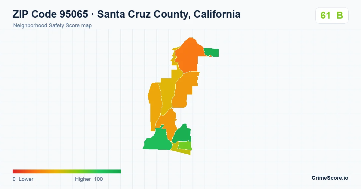 ZIP Code 95065 in Santa Cruz County, California neighborhood Safety Score map