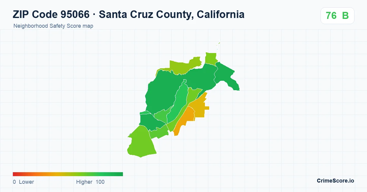 ZIP Code 95066 in Santa Cruz County, California neighborhood Safety Score map