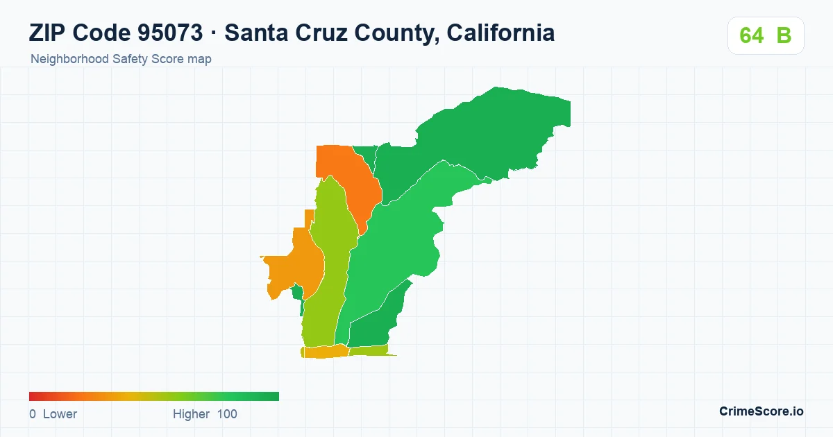 ZIP Code 95073 in Santa Cruz County, California neighborhood Safety Score map