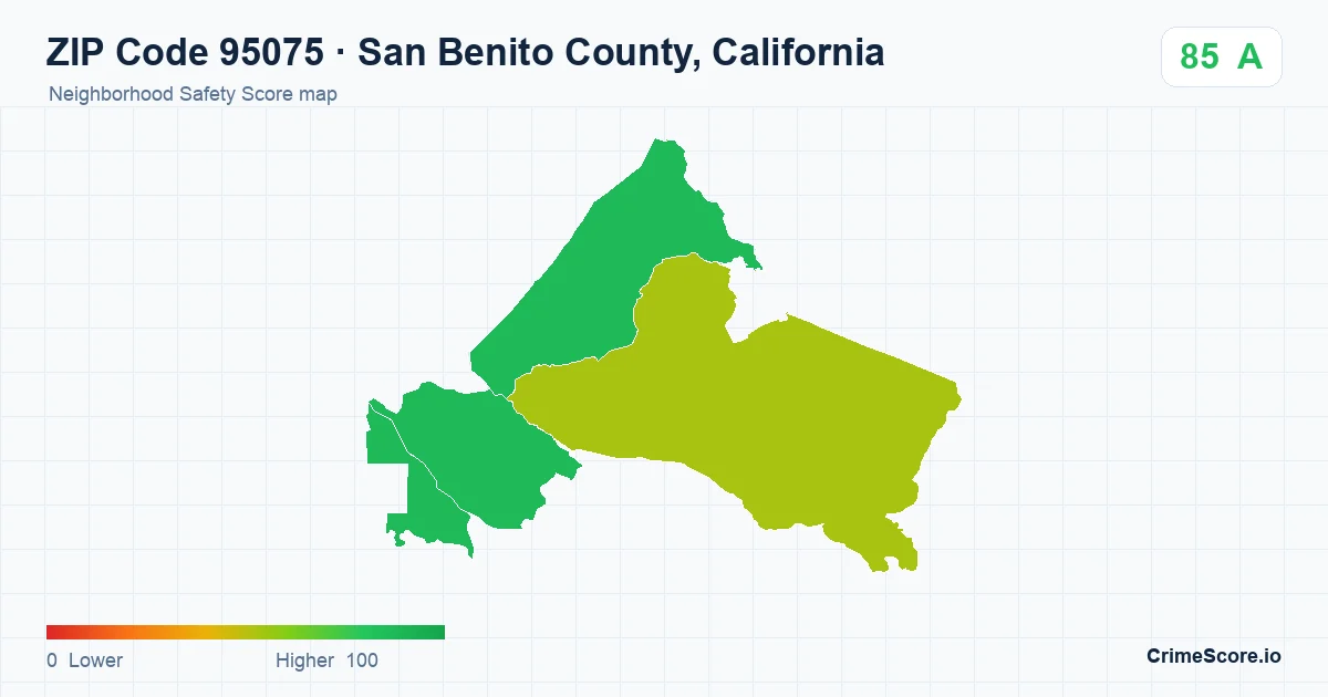 ZIP Code 95075 in San Benito County, California neighborhood Safety Score map