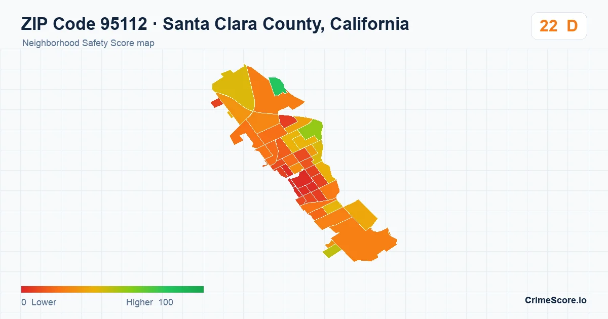 ZIP Code 95112 in Santa Clara County, California neighborhood Safety Score map