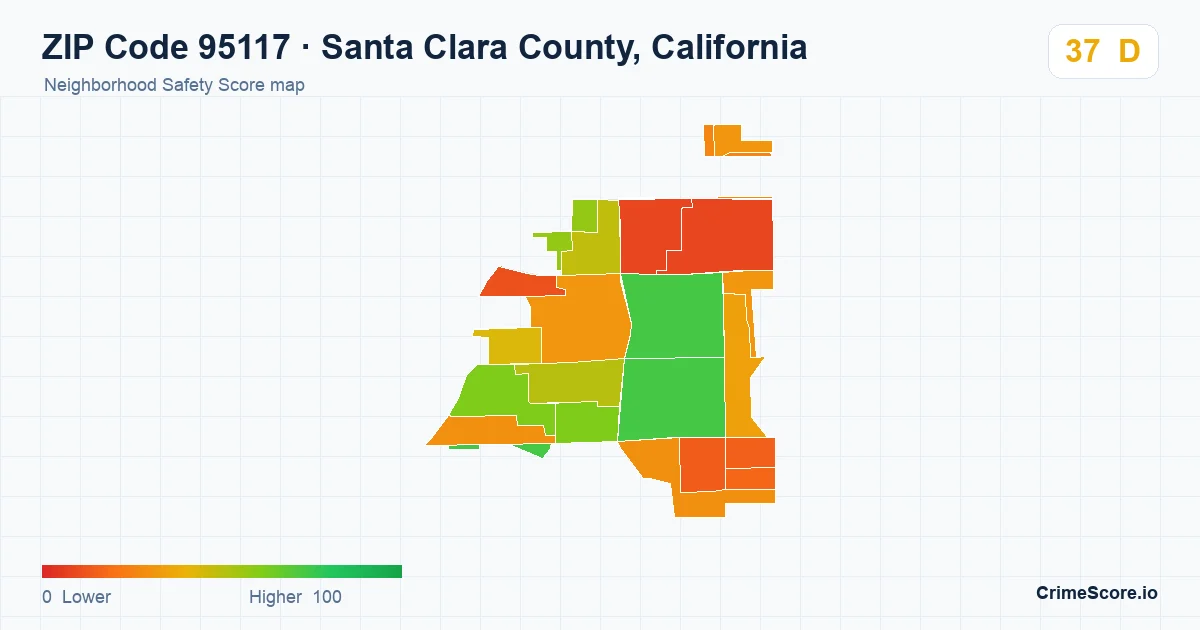 ZIP Code 95117 in Santa Clara County, California neighborhood Safety Score map
