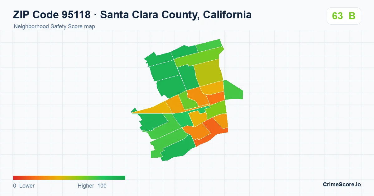 ZIP Code 95118 in Santa Clara County, California neighborhood Safety Score map
