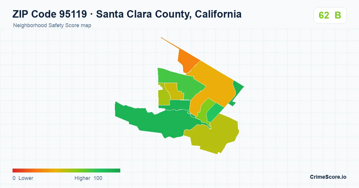 ZIP Code 95119 in Santa Clara County, California neighborhood Safety Score map