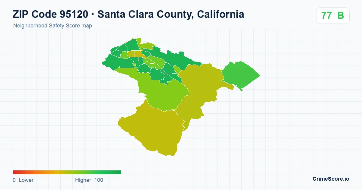ZIP Code 95120 in Santa Clara County, California neighborhood Safety Score map