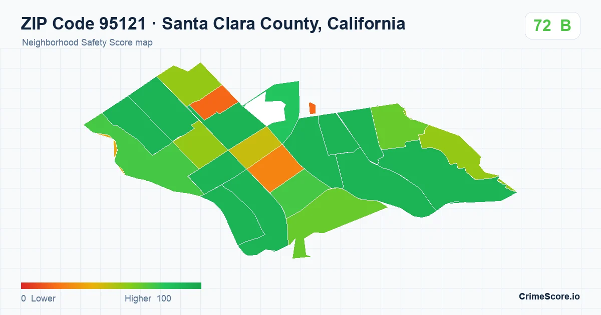 ZIP Code 95121 in Santa Clara County, California neighborhood Safety Score map