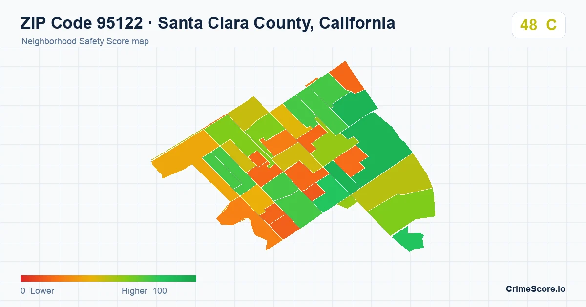 ZIP Code 95122 in Santa Clara County, California neighborhood Safety Score map