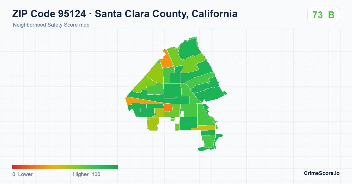 ZIP Code 95124 in Santa Clara County, California neighborhood Safety Score map