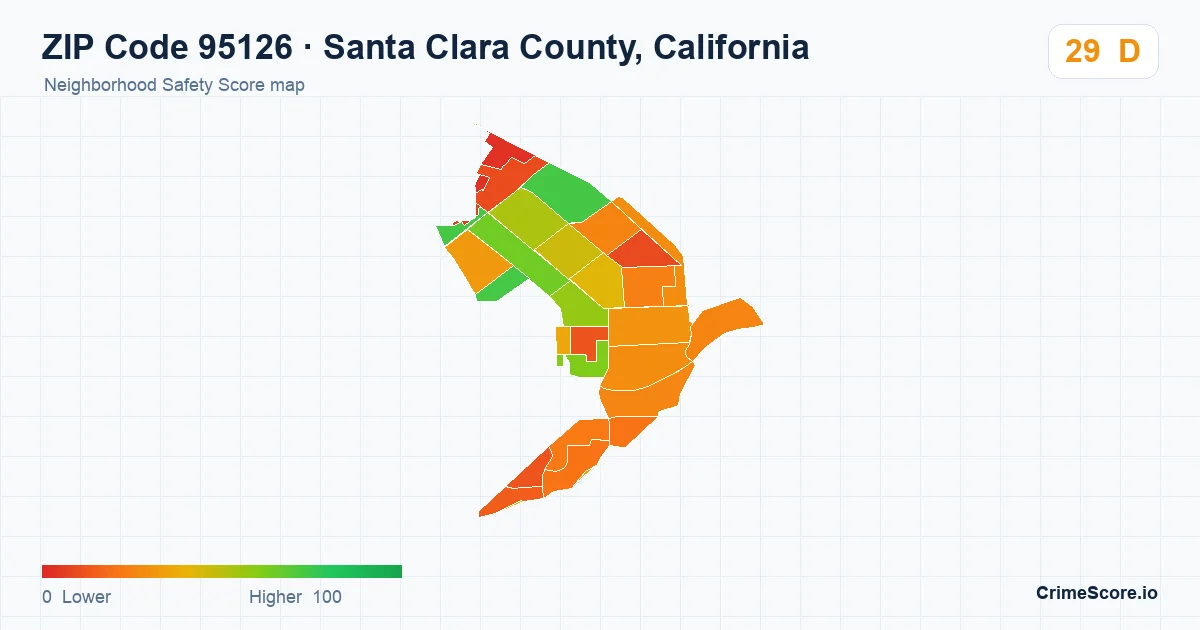 ZIP Code 95126 in Santa Clara County, California neighborhood Safety Score map