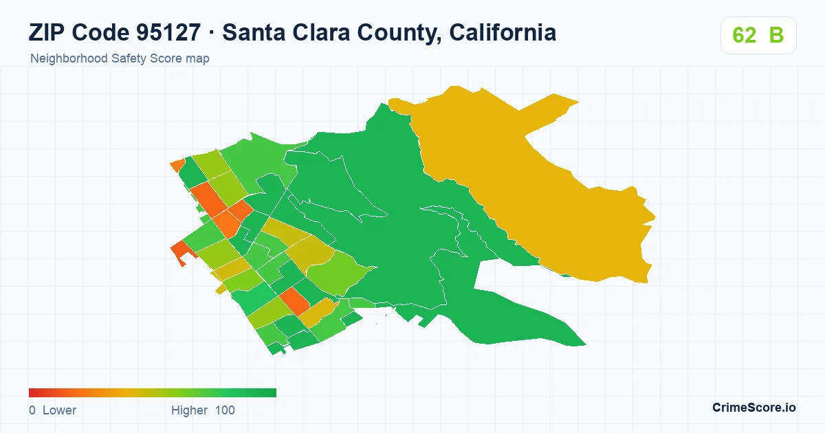 ZIP Code 95127 in Santa Clara County, California neighborhood Safety Score map