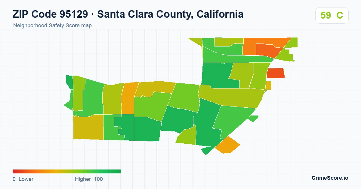 ZIP Code 95129 in Santa Clara County, California neighborhood Safety Score map