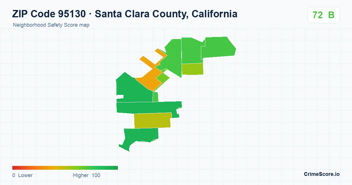 ZIP Code 95130 in Santa Clara County, California neighborhood Safety Score map