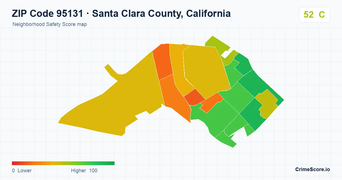 ZIP Code 95131 in Santa Clara County, California neighborhood Safety Score map