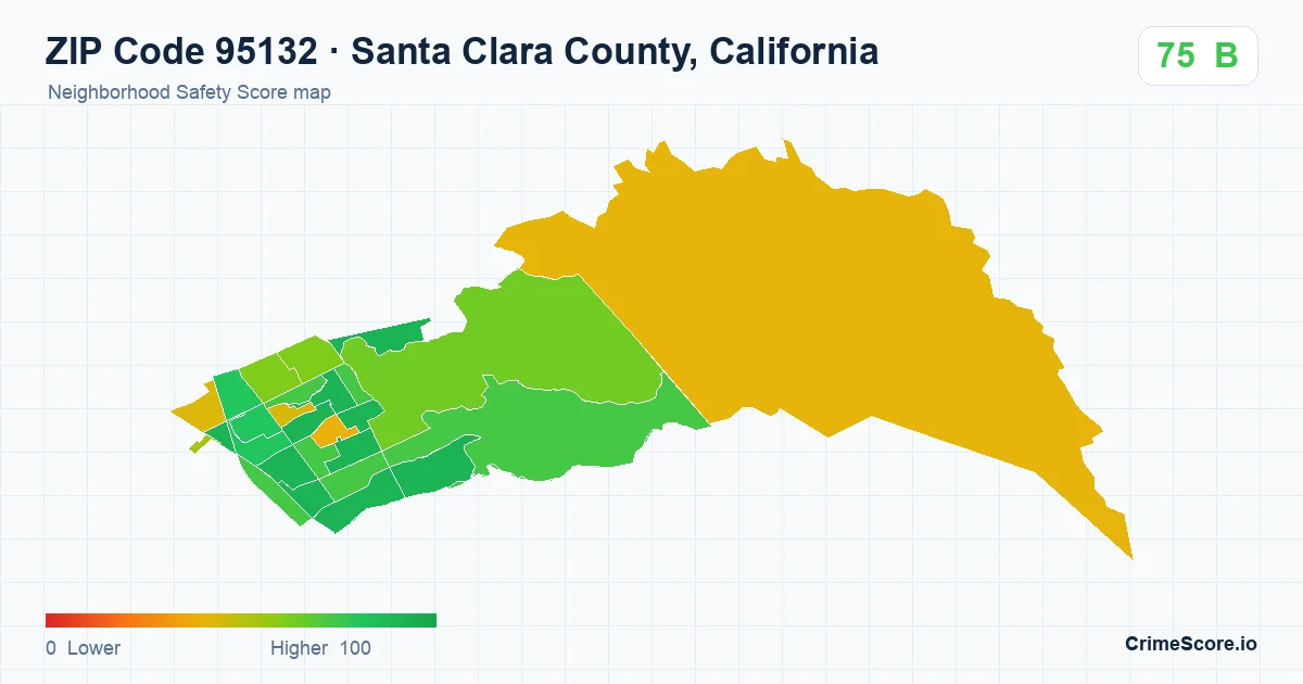 ZIP Code 95132 in Santa Clara County, California neighborhood Safety Score map
