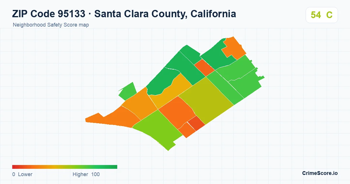 ZIP Code 95133 in Santa Clara County, California neighborhood Safety Score map