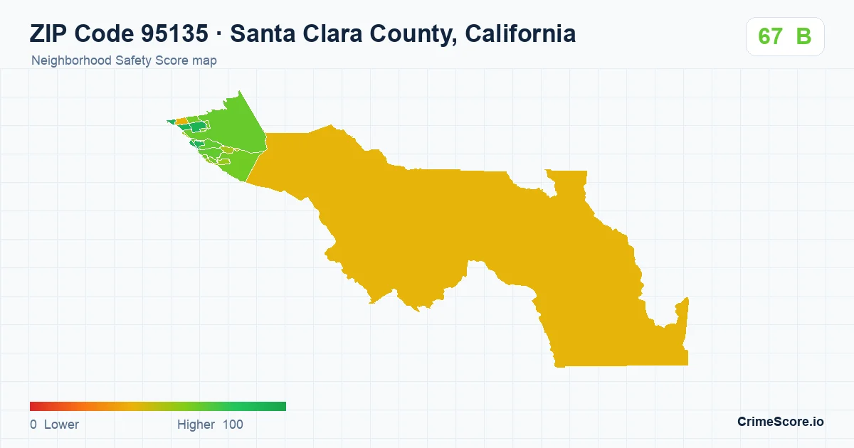 ZIP Code 95135 in Santa Clara County, California neighborhood Safety Score map