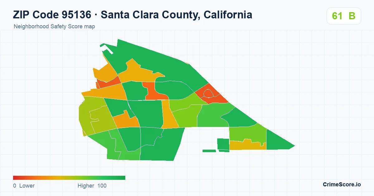 ZIP Code 95136 in Santa Clara County, California neighborhood Safety Score map