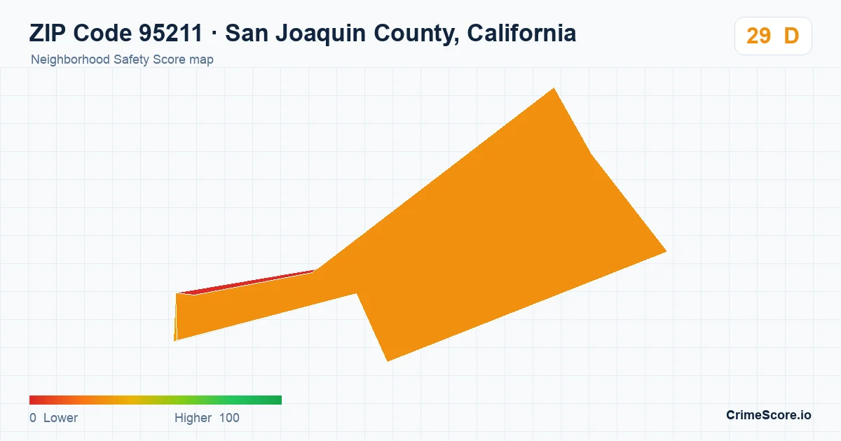 ZIP Code 95211 in San Joaquin County, California neighborhood Safety Score map