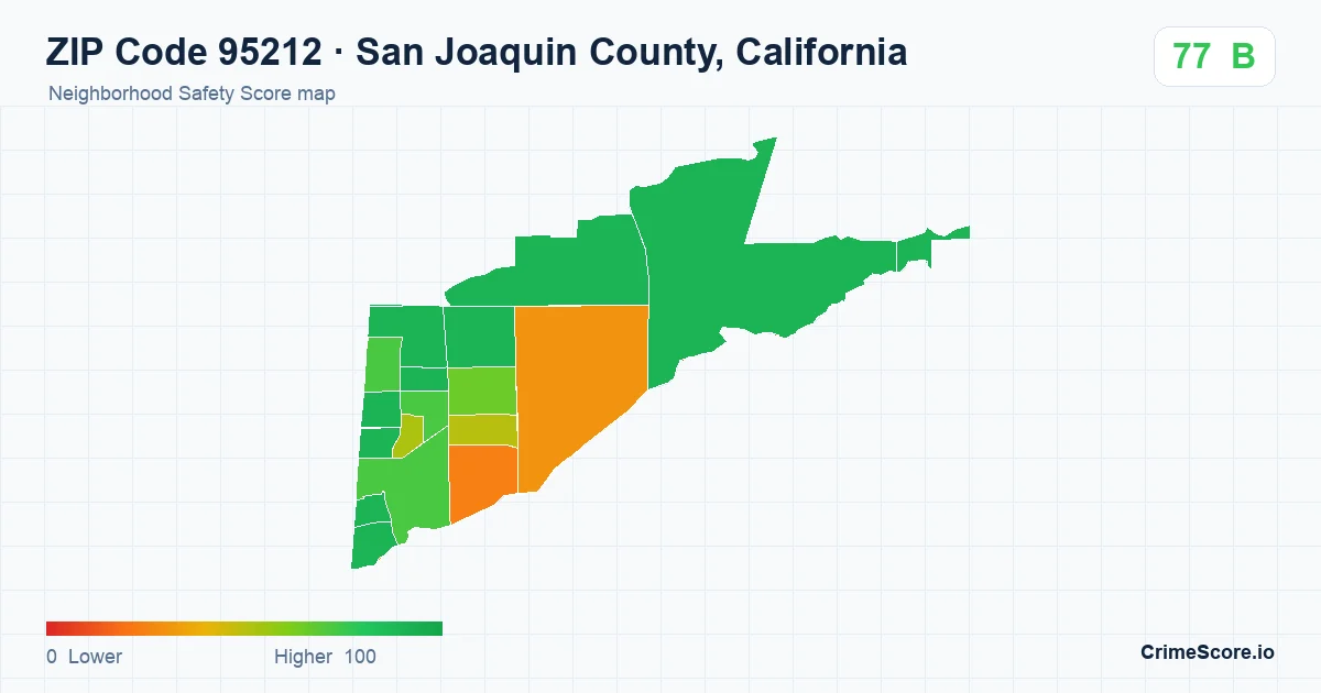 ZIP Code 95212 in San Joaquin County, California neighborhood Safety Score map