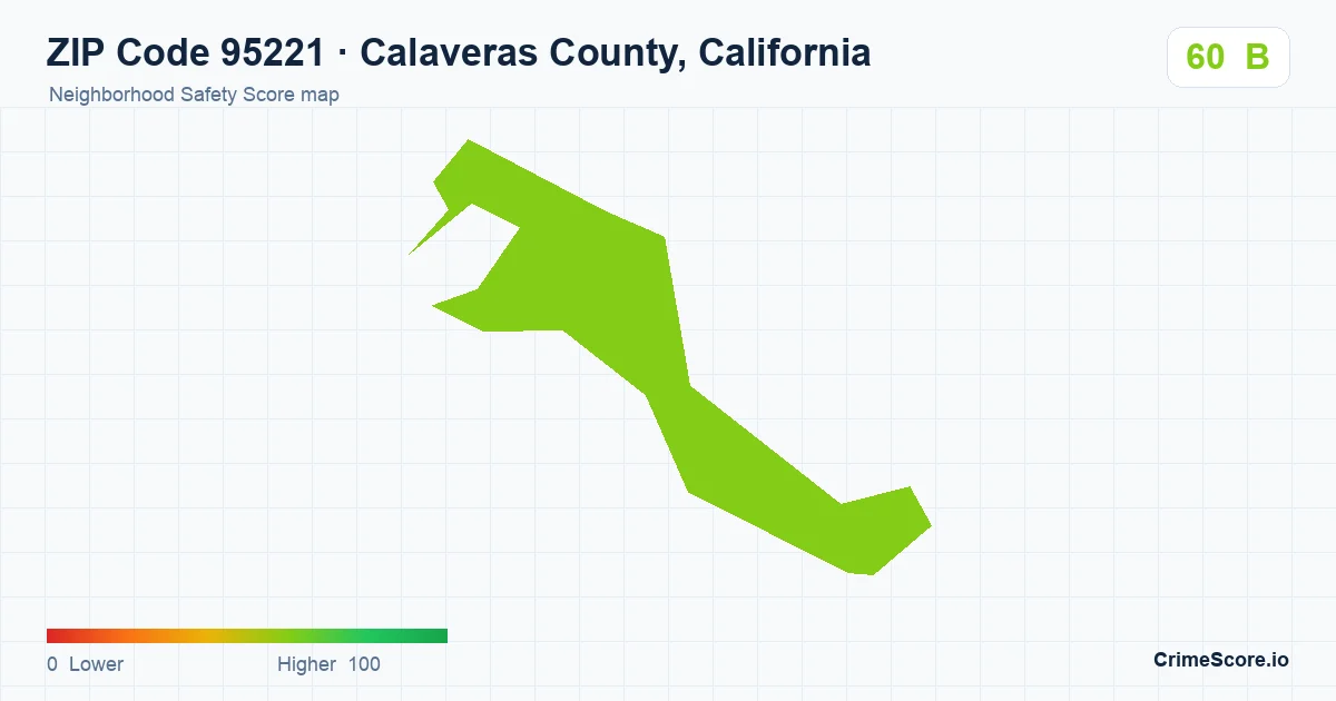 ZIP Code 95221 in Calaveras County, California neighborhood Safety Score map
