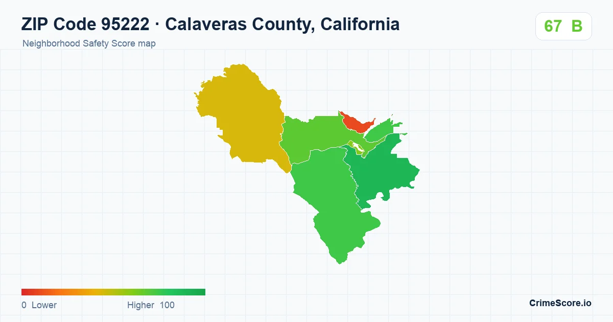 ZIP Code 95222 in Calaveras County, California neighborhood Safety Score map