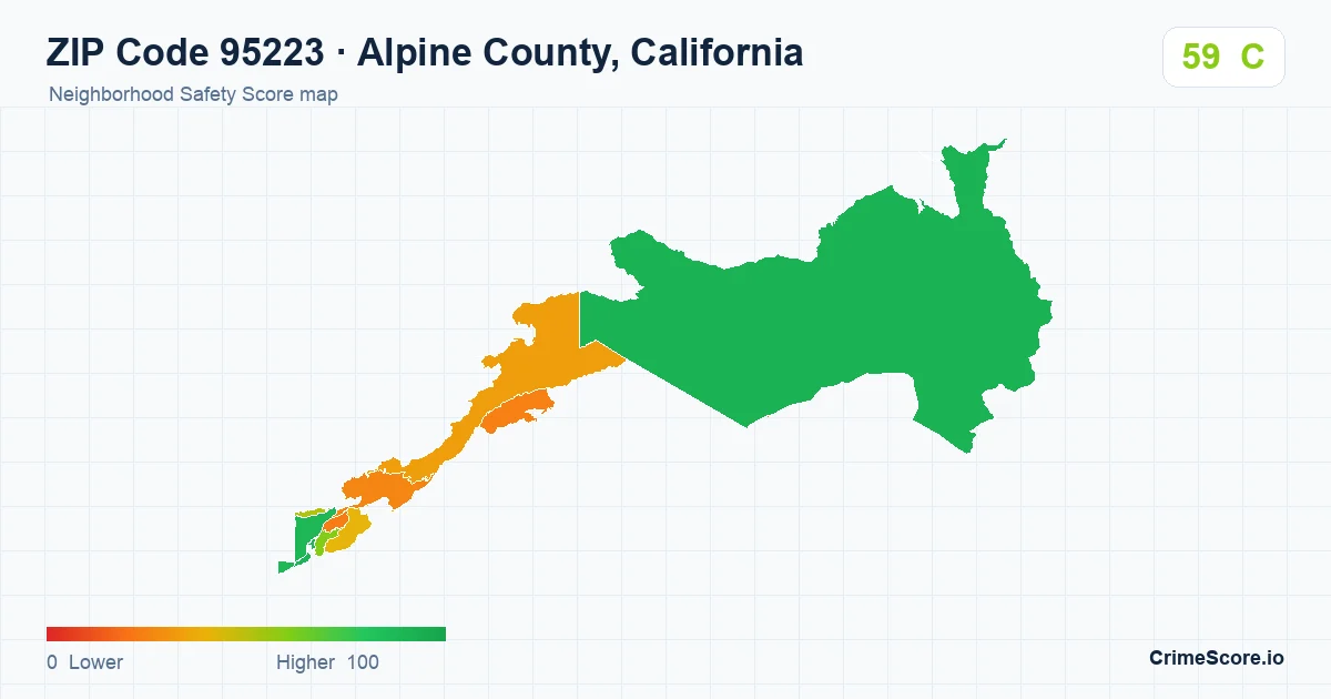 ZIP Code 95223 in Alpine County, California neighborhood Safety Score map