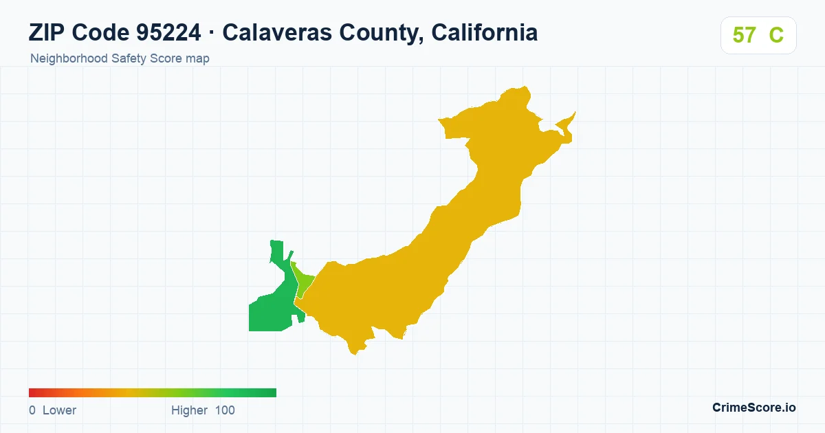 ZIP Code 95224 in Calaveras County, California neighborhood Safety Score map