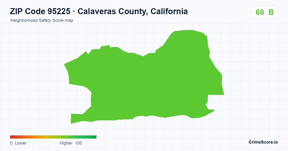 ZIP Code 95225 in Calaveras County, California neighborhood Safety Score map