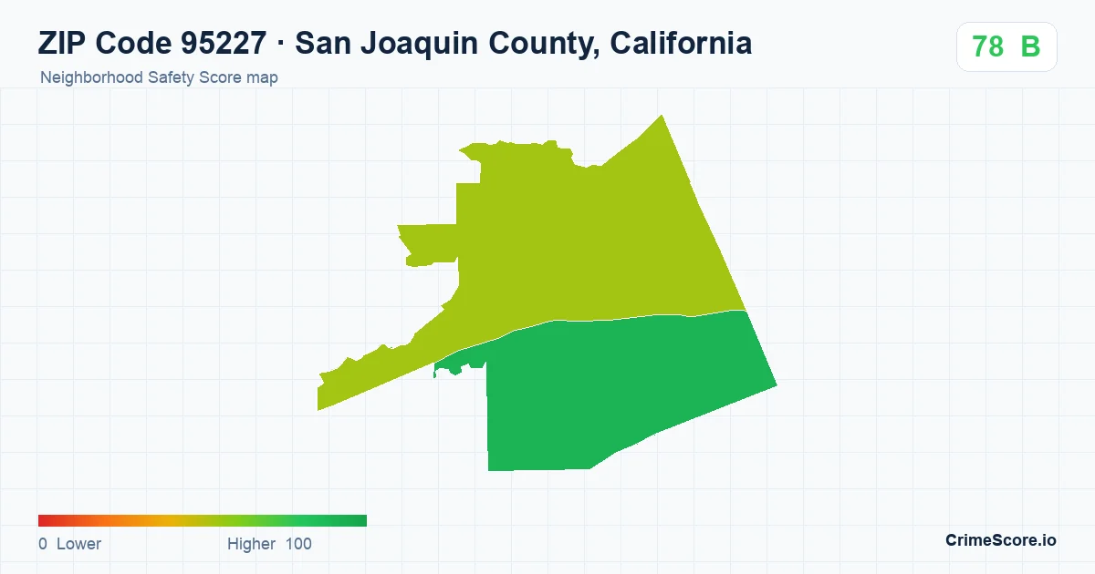 ZIP Code 95227 in San Joaquin County, California neighborhood Safety Score map