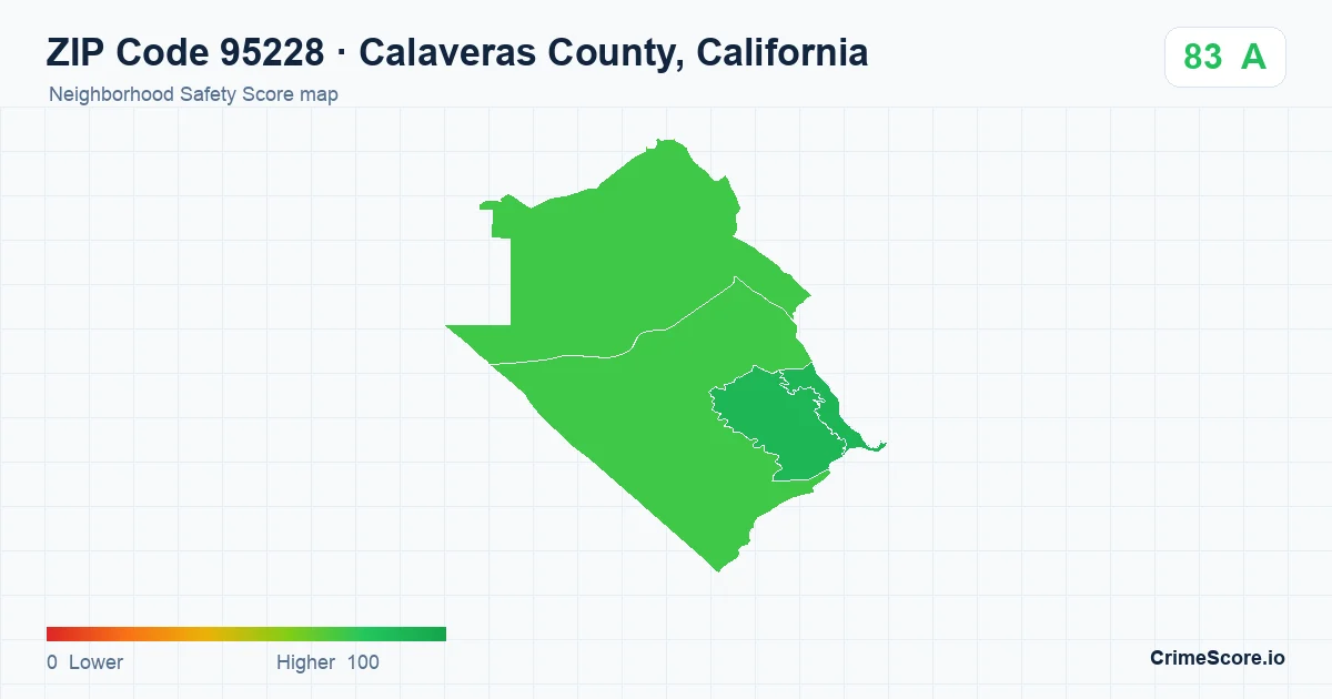 ZIP Code 95228 in Calaveras County, California neighborhood Safety Score map
