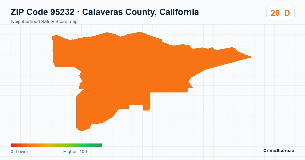 ZIP Code 95232 in Calaveras County, California neighborhood Safety Score map
