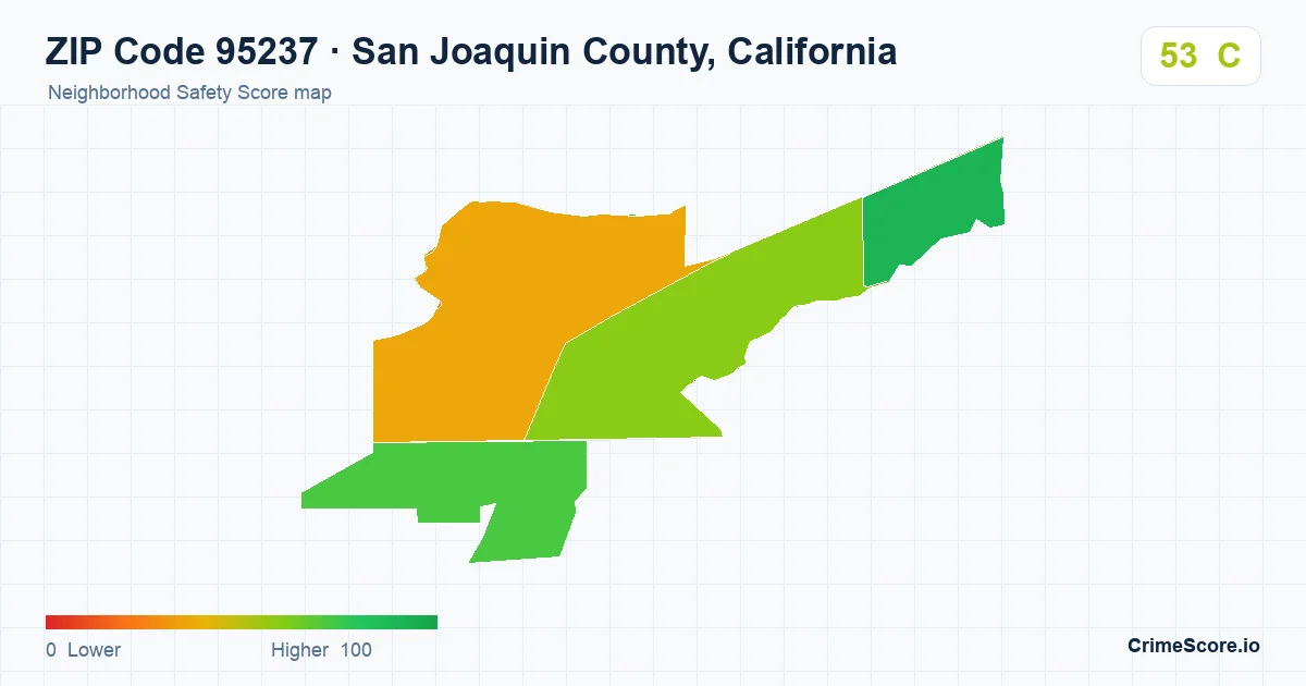 ZIP Code 95237 in San Joaquin County, California neighborhood Safety Score map