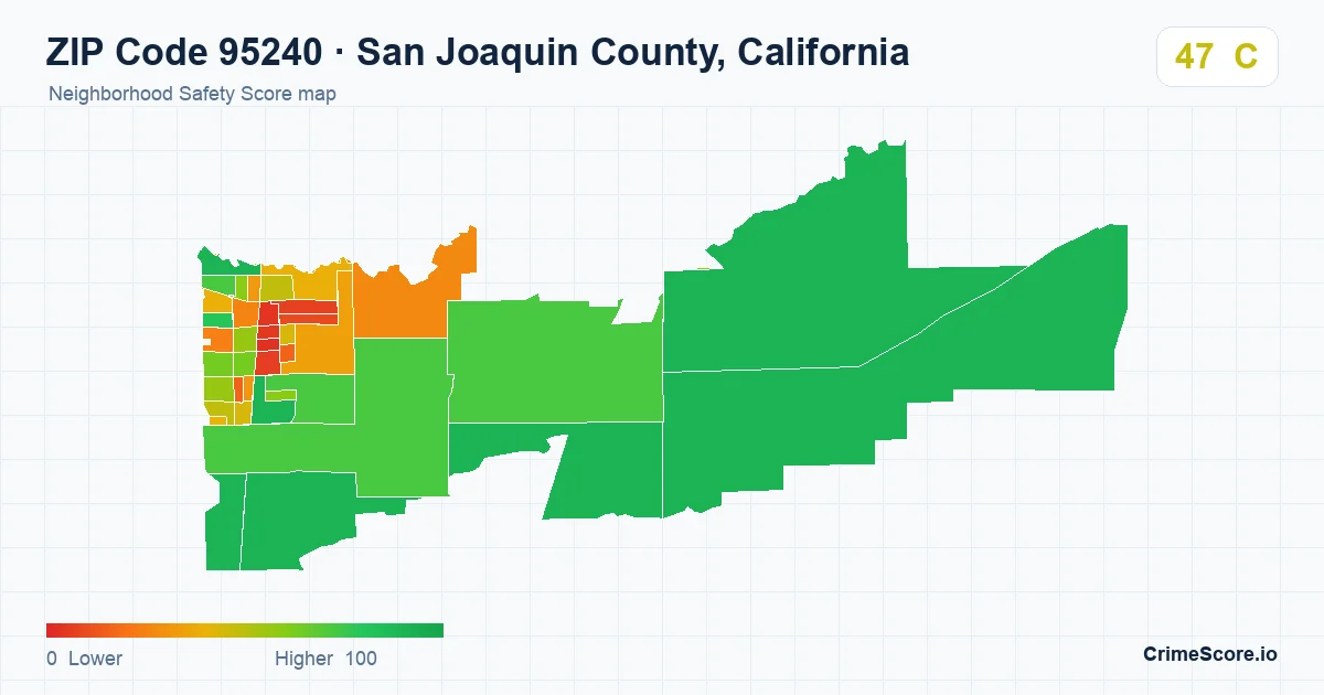 ZIP Code 95240 in San Joaquin County, California neighborhood Safety Score map