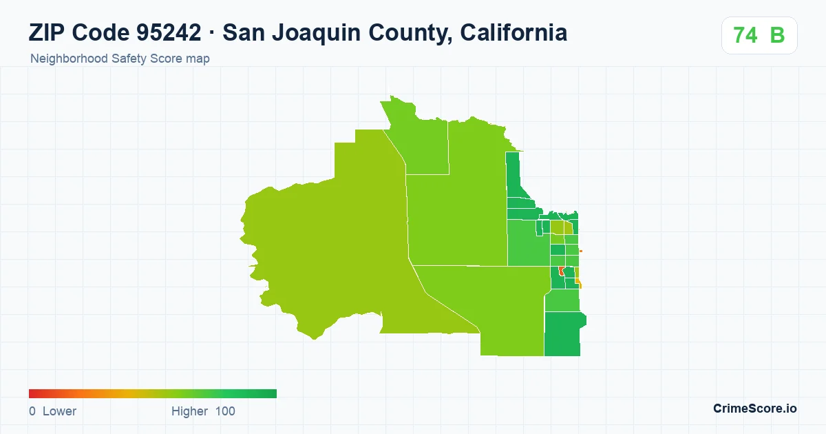 ZIP Code 95242 in San Joaquin County, California neighborhood Safety Score map