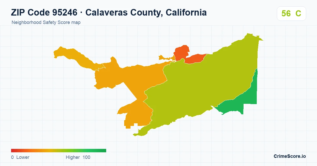 ZIP Code 95246 in Calaveras County, California neighborhood Safety Score map