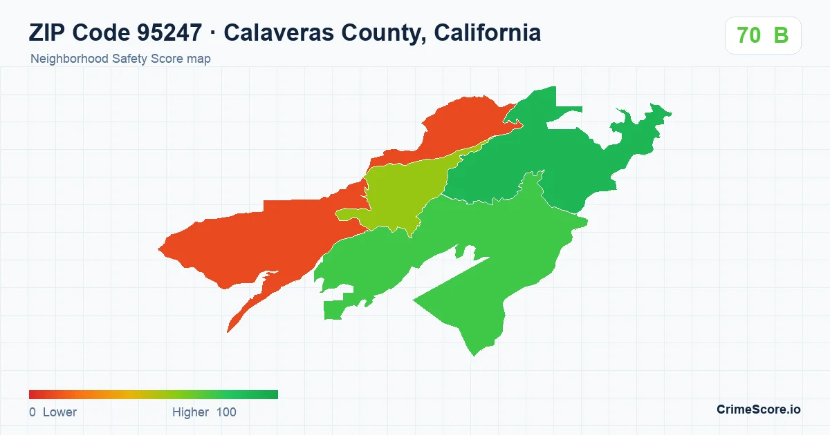 ZIP Code 95247 in Calaveras County, California neighborhood Safety Score map