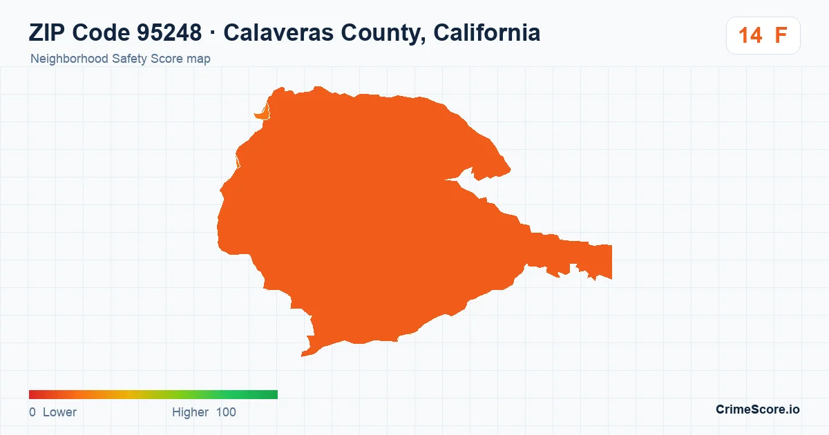 ZIP Code 95248 in Calaveras County, California neighborhood Safety Score map