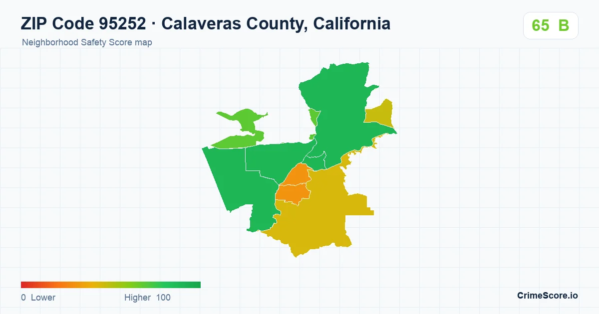 ZIP Code 95252 in Calaveras County, California neighborhood Safety Score map
