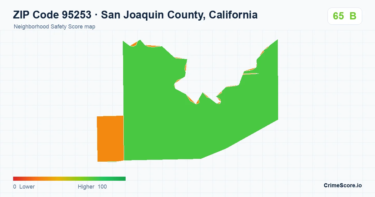 ZIP Code 95253 in San Joaquin County, California neighborhood Safety Score map