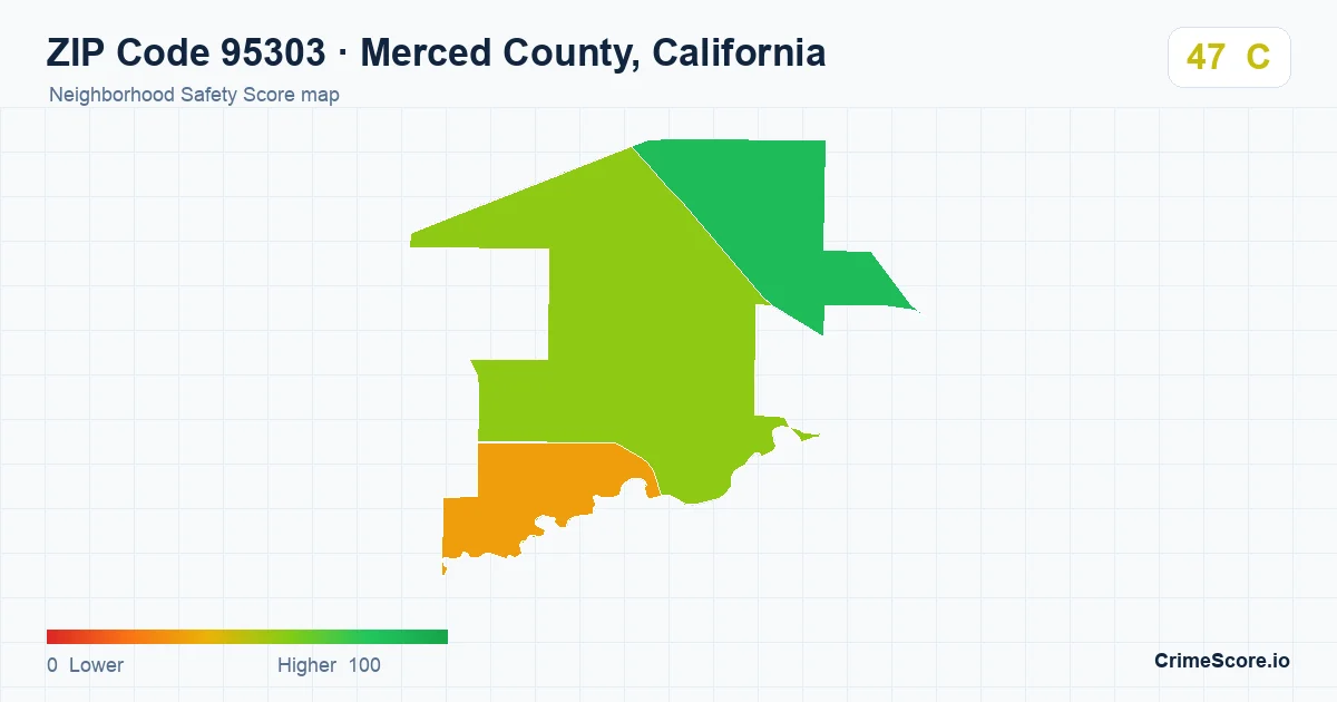 ZIP Code 95303 in Merced County, California neighborhood Safety Score map