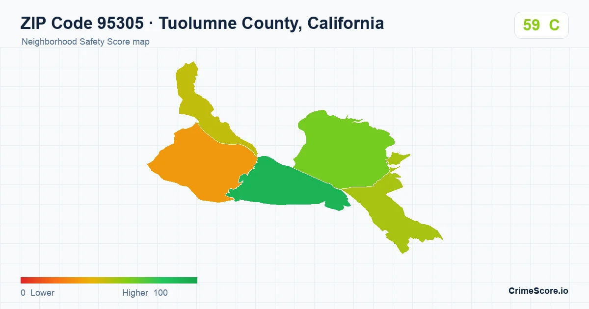 ZIP Code 95305 in Tuolumne County, California neighborhood Safety Score map
