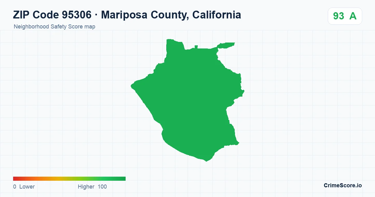 ZIP Code 95306 in Mariposa County, California neighborhood Safety Score map