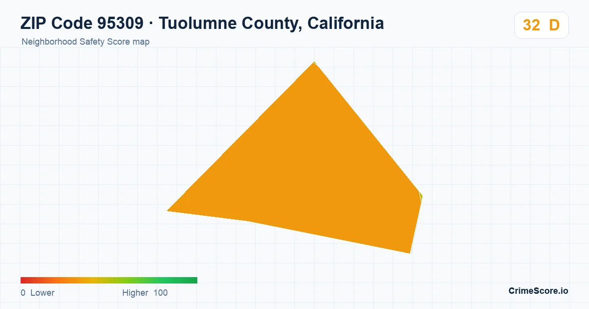 ZIP Code 95309 in Tuolumne County, California neighborhood Safety Score map