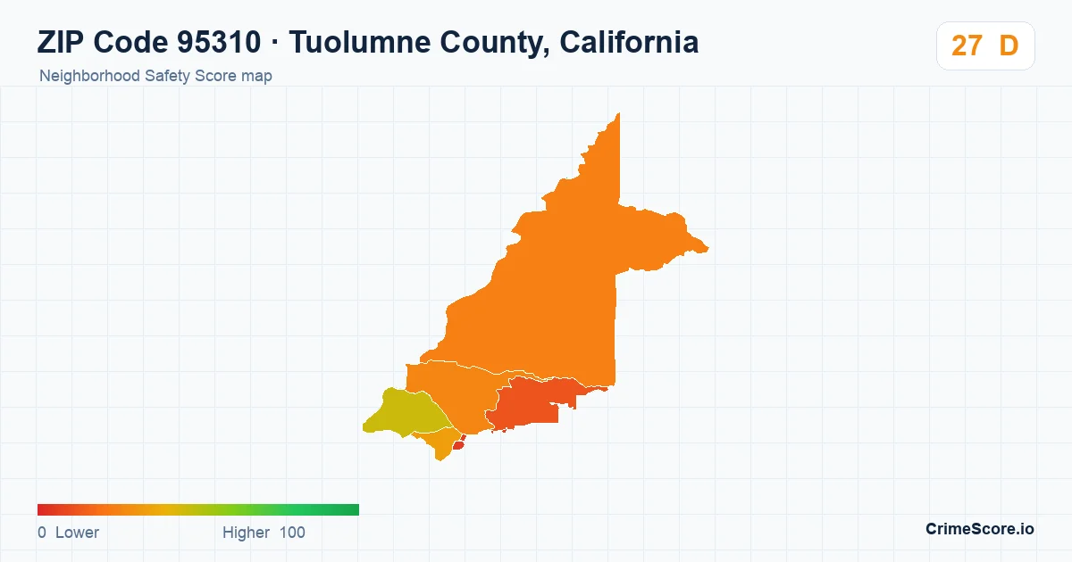 ZIP Code 95310 in Tuolumne County, California neighborhood Safety Score map