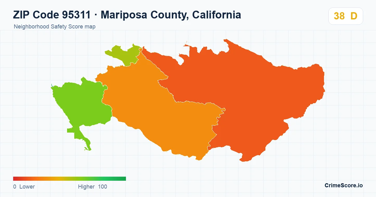 ZIP Code 95311 in Mariposa County, California neighborhood Safety Score map