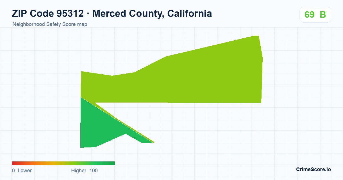 ZIP Code 95312 in Merced County, California neighborhood Safety Score map