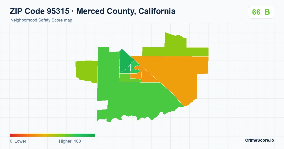 ZIP Code 95315 in Merced County, California neighborhood Safety Score map