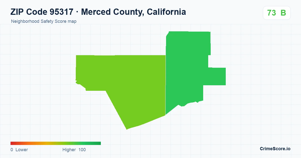 ZIP Code 95317 in Merced County, California neighborhood Safety Score map