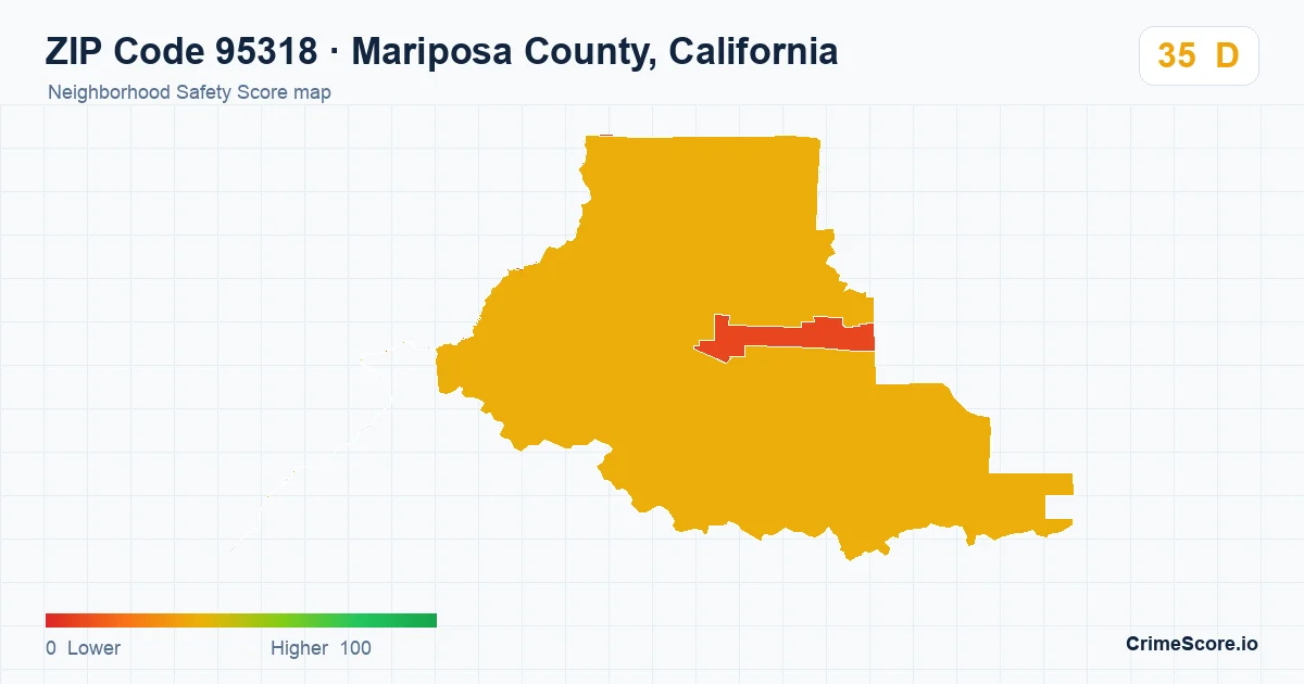 ZIP Code 95318 in Mariposa County, California neighborhood Safety Score map